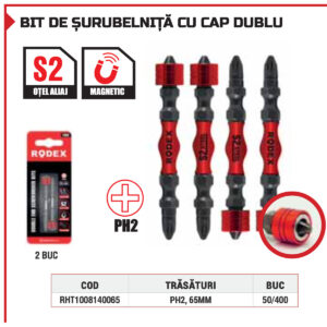 Biți Dubli PH2 65 mm Magnetici 140 Rodex