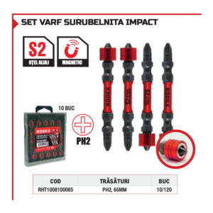 Set Biți Șurubelniță 10 Piese Std Rodex