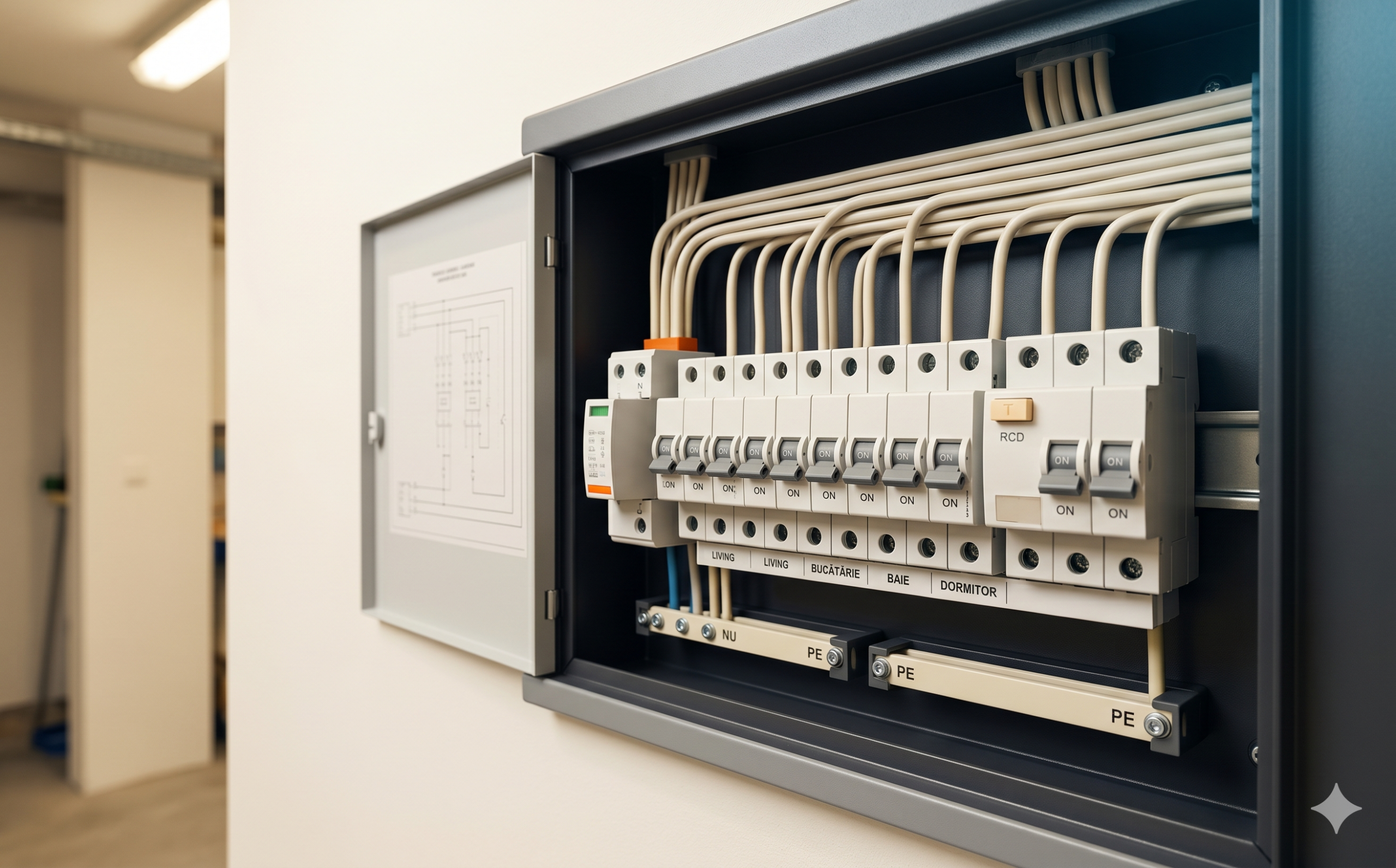 Panou electric corect montat cu automate, diferențial și surge protector